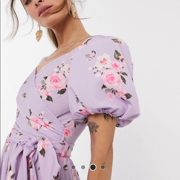 Puff Sleeve Wrap Midi Dress - Picture 3 of 4